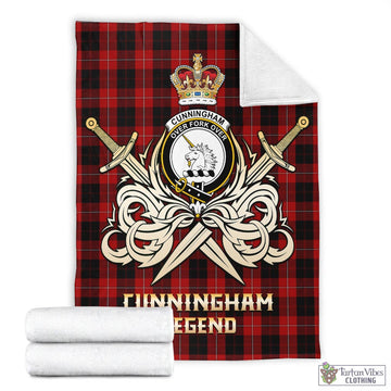 Cunningham Tartan Blanket with Clan Crest and the Golden Sword of Courageous Legacy