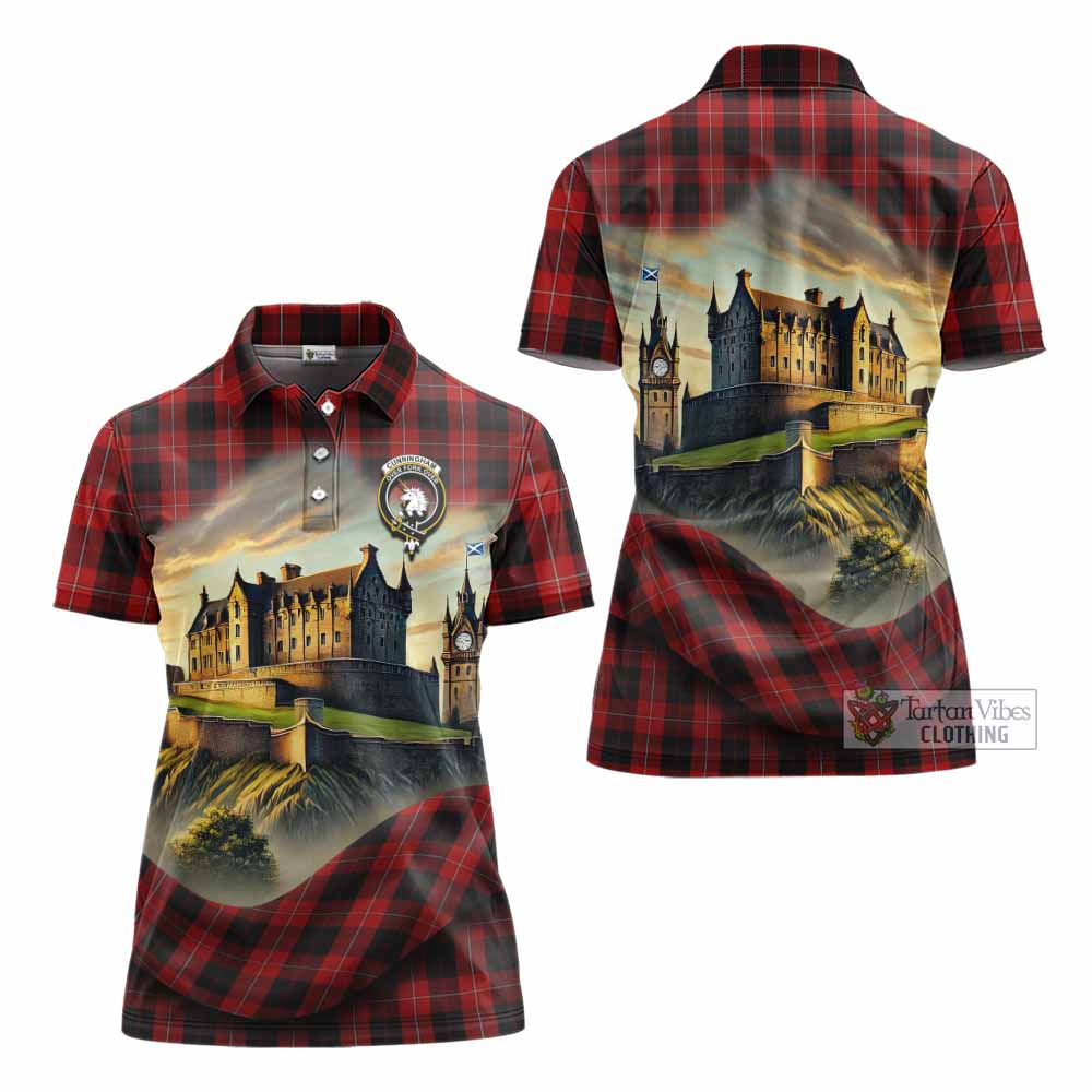 Tartan Vibes Clothing Cunningham Tartan Family Crest Women's Polo Shirt with Scottish Ancient Castle Stype