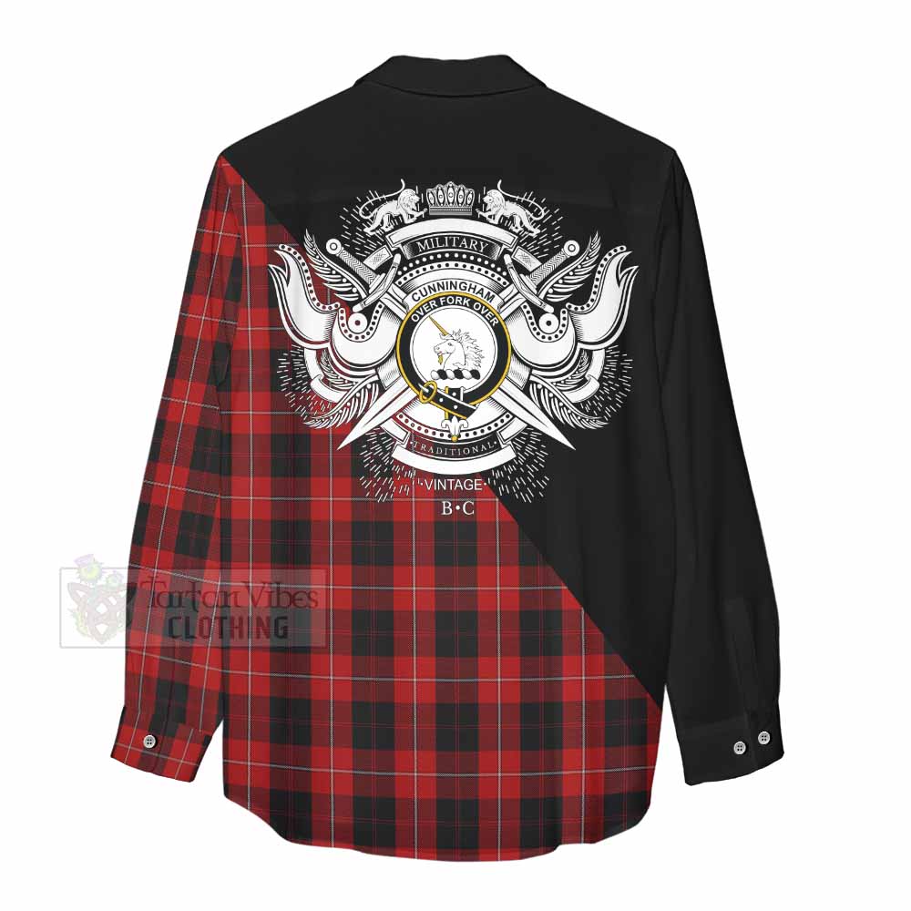 Tartan Vibes Clothing Cunningham Tartan Women's Casual Shirt with Family Crest and Military Logo Style