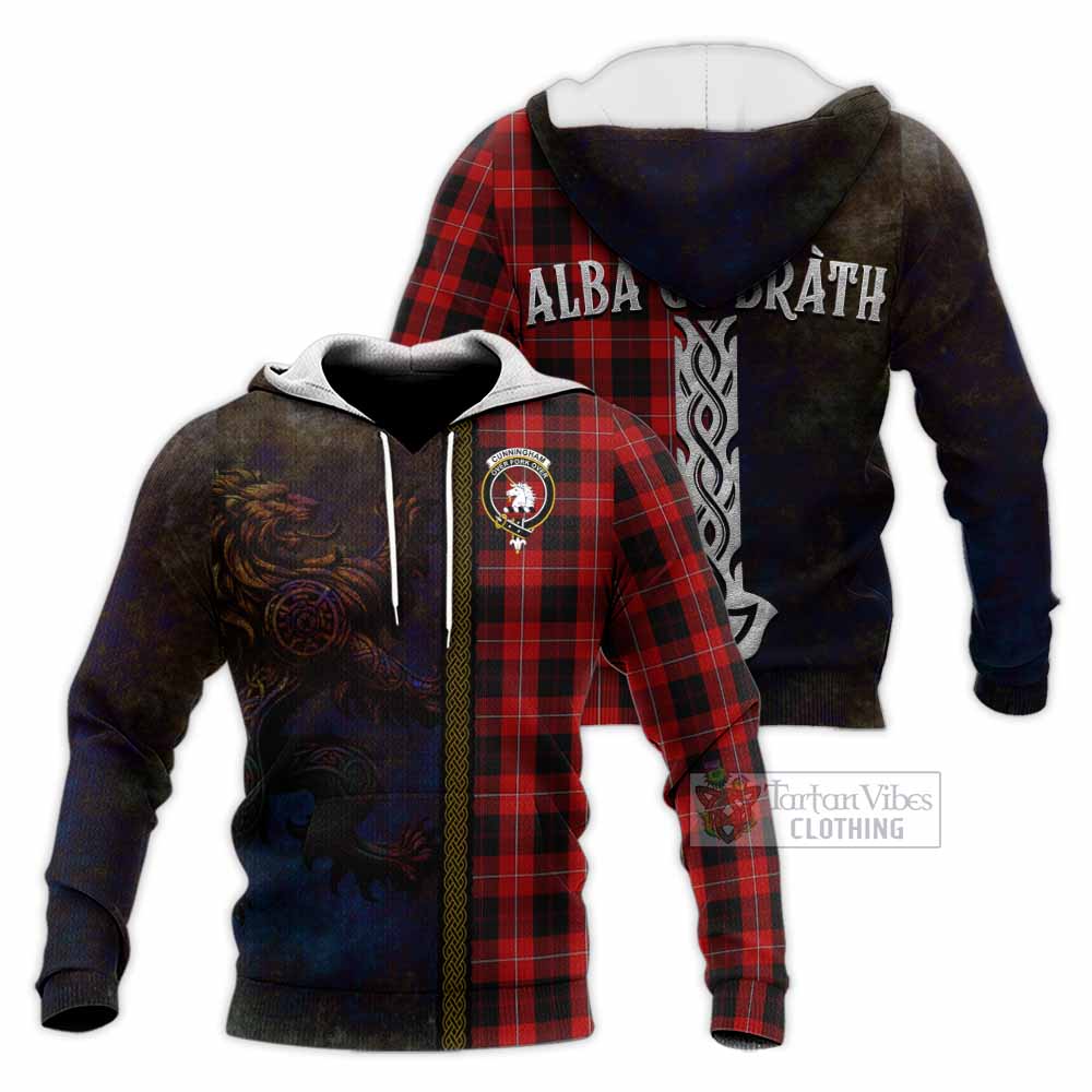Tartan Vibes Clothing Cunningham Tartan Family Crest Knitted Hoodie Alba Gu Brath Be Brave Lion Ancient Style