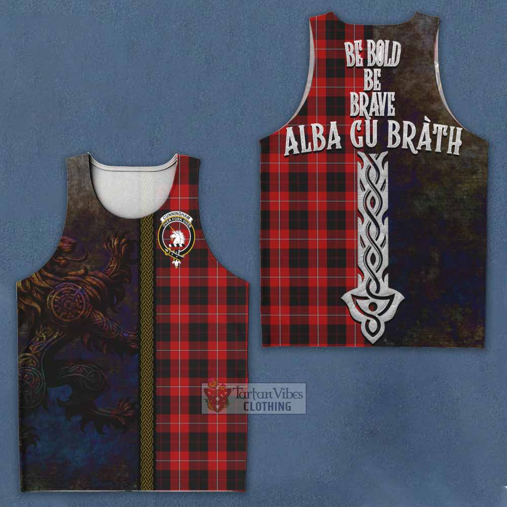 Tartan Vibes Clothing Cunningham Tartan Family Crest Men's Tank Top Alba Gu Brath Be Brave Lion Ancient Style