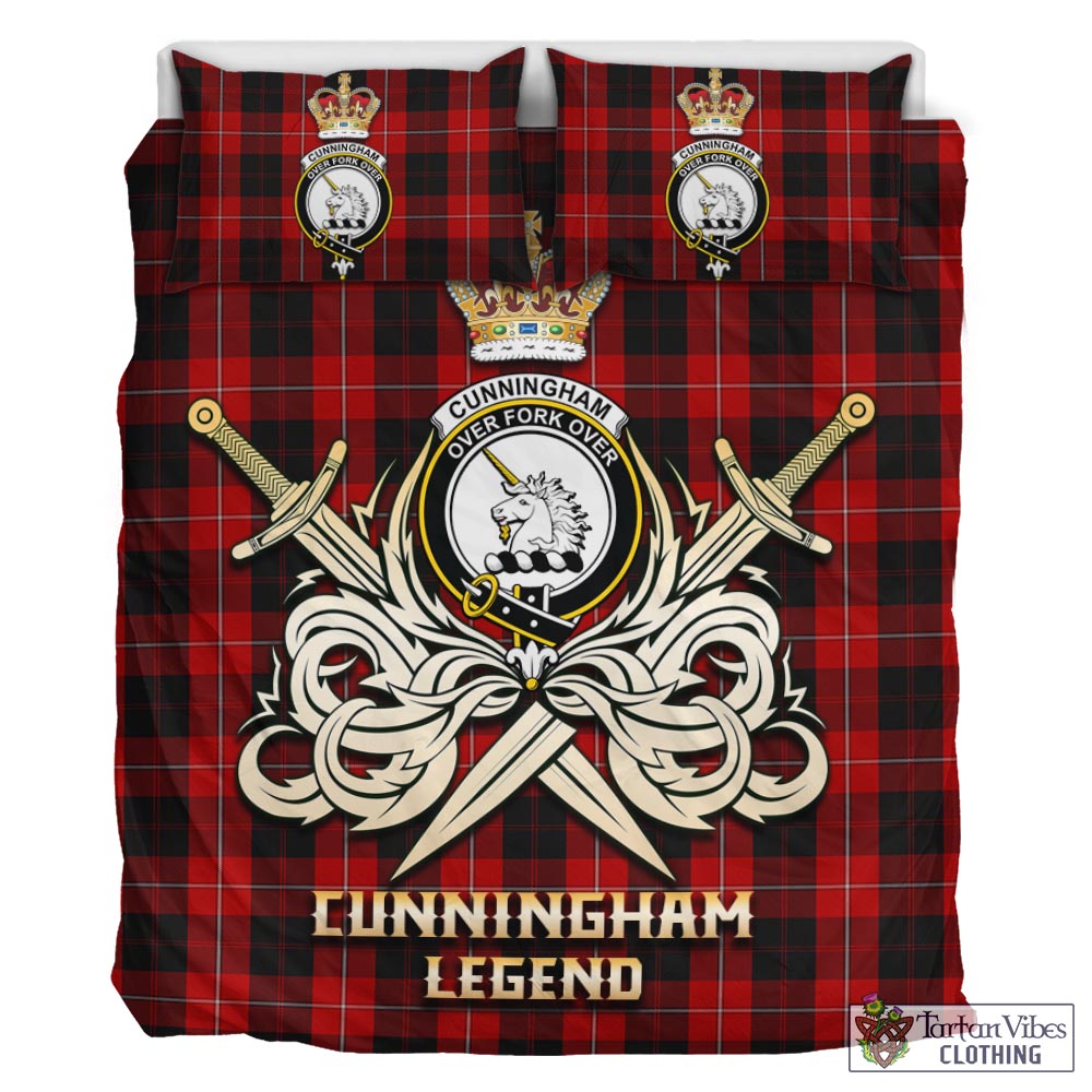 Tartan Vibes Clothing Cunningham Tartan Bedding Set with Clan Crest and the Golden Sword of Courageous Legacy
