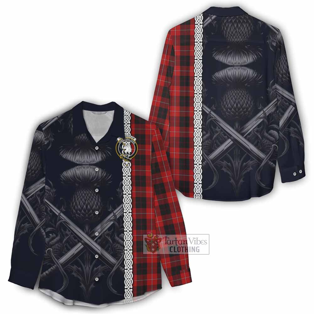 Tartan Vibes Clothing Cunningham Tartan Women's Casual Shirt with Family Crest Cross Sword Thistle Celtic Vibes