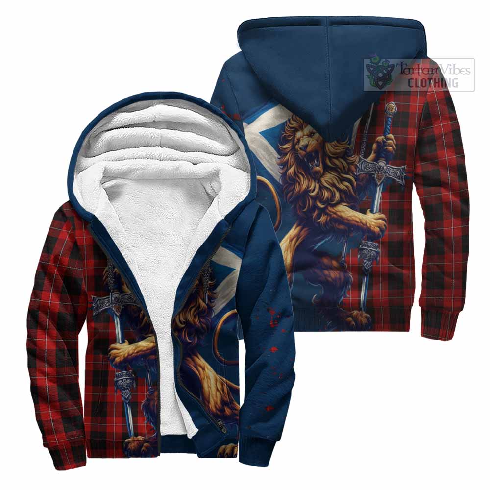 Tartan Vibes Clothing Cunningham Tartan Family Crest Sherpa Hoodie with Scottish Majestic Lion