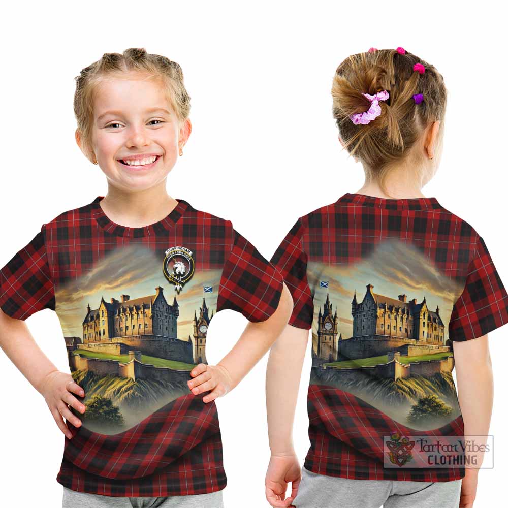Tartan Vibes Clothing Cunningham Tartan Family Crest Kid T-Shirt with Scottish Ancient Castle Style