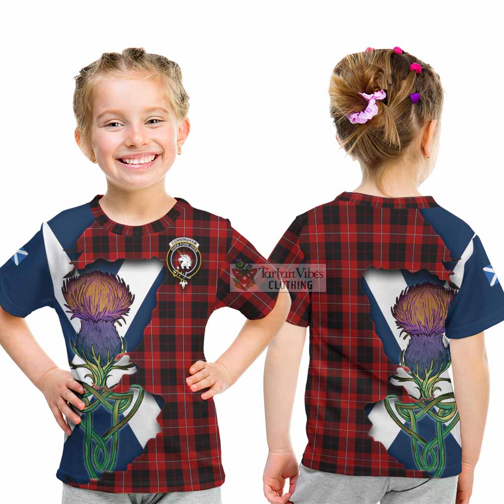 Tartan Vibes Clothing Cunningham Tartan Family Crest Kid T-Shirt Scottish Thistle Celtic Inspired