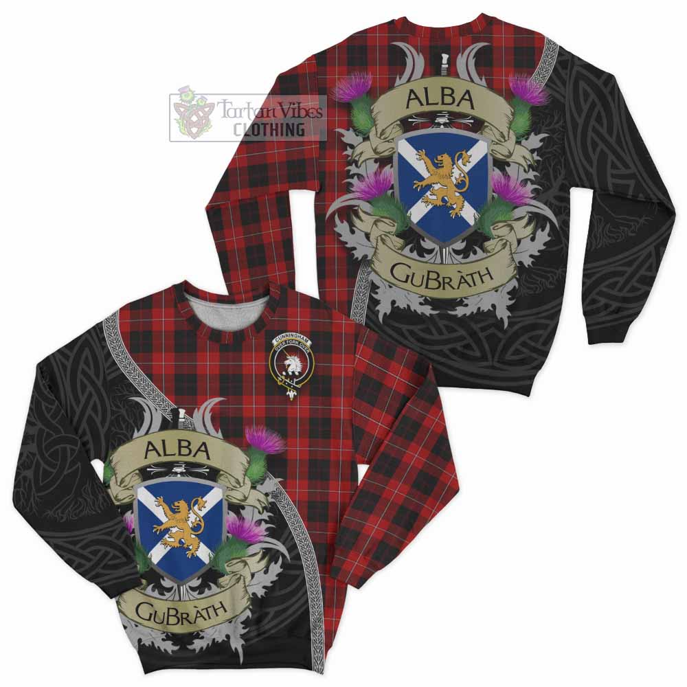 Tartan Vibes Clothing Cunningham Tartan Family Crest Sweatshirt Lion Rampant Royal Thistle Shield Celtic Inspired
