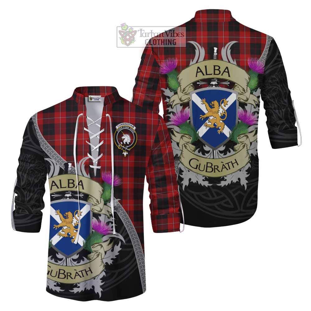 Tartan Vibes Clothing Cunningham Tartan Family Crest Ghillie Kilt Shirt Lion Rampant Royal Thistle Shield Celtic Inspired
