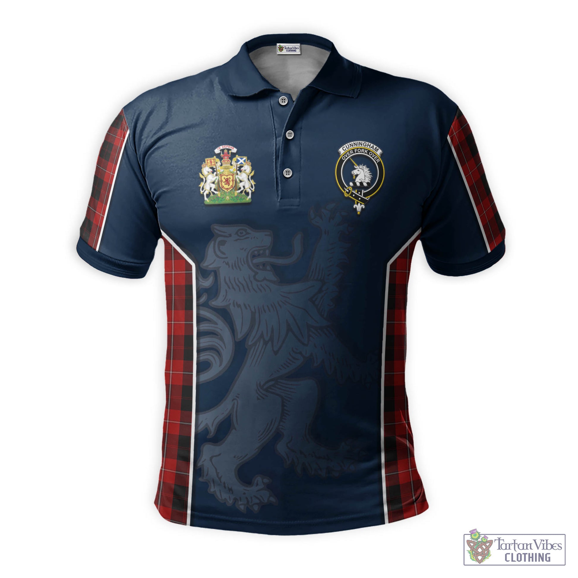 Tartan Vibes Clothing Cunningham Tartan Men's Polo Shirt with Family Crest and Lion Rampant Vibes Sport Style