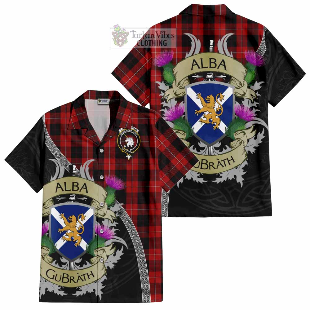Tartan Vibes Clothing Cunningham Tartan Family Crest Short Sleeve Button Shirt Lion Rampant Royal Thistle Shield Celtic Inspired