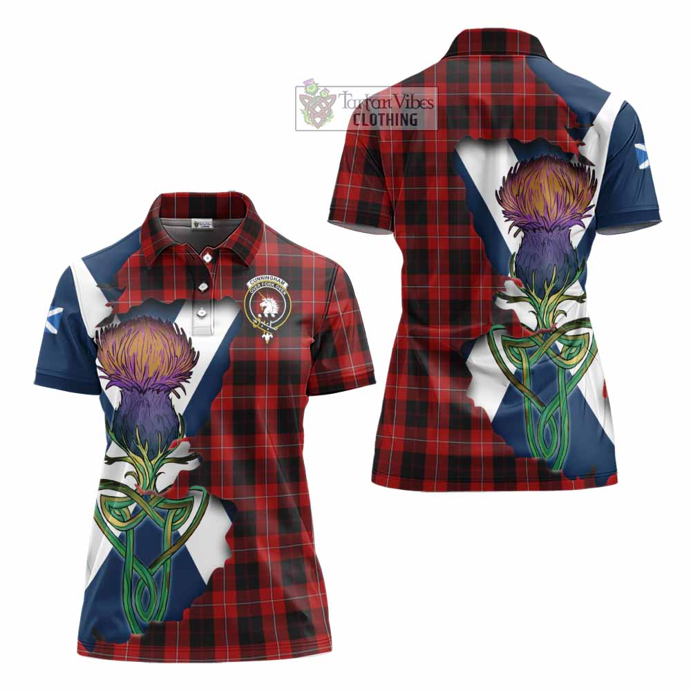 Tartan Vibes Clothing Cunningham Tartan Family Crest Women's Polo Shirt Scottish Thistle Celtic Inspired
