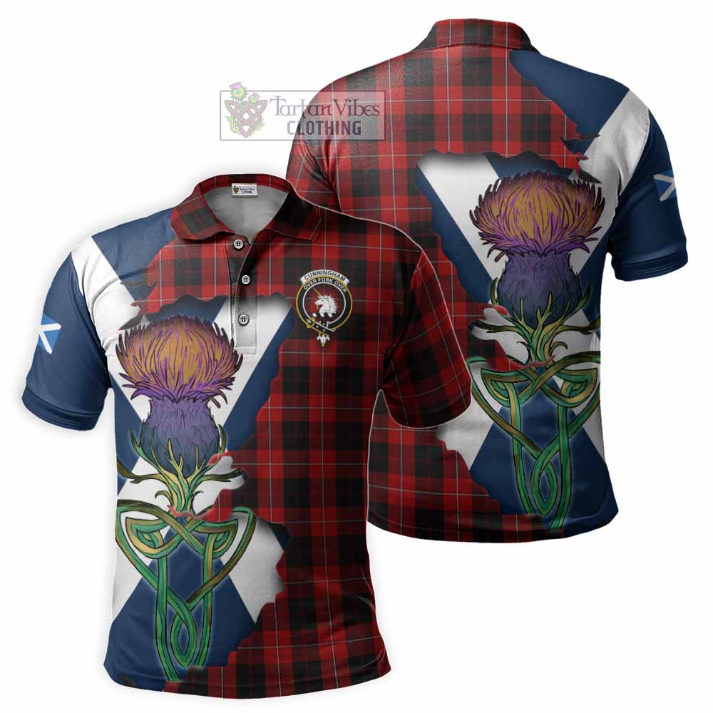 Tartan Vibes Clothing Cunningham Tartan Family Crest Polo Shirt Scottish Thistle Celtic Inspired