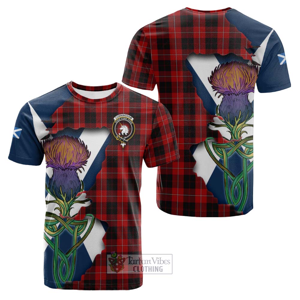 Tartan Vibes Clothing Cunningham Tartan Family Crest Cotton T-shirt Scottish Thistle Celtic Inspired