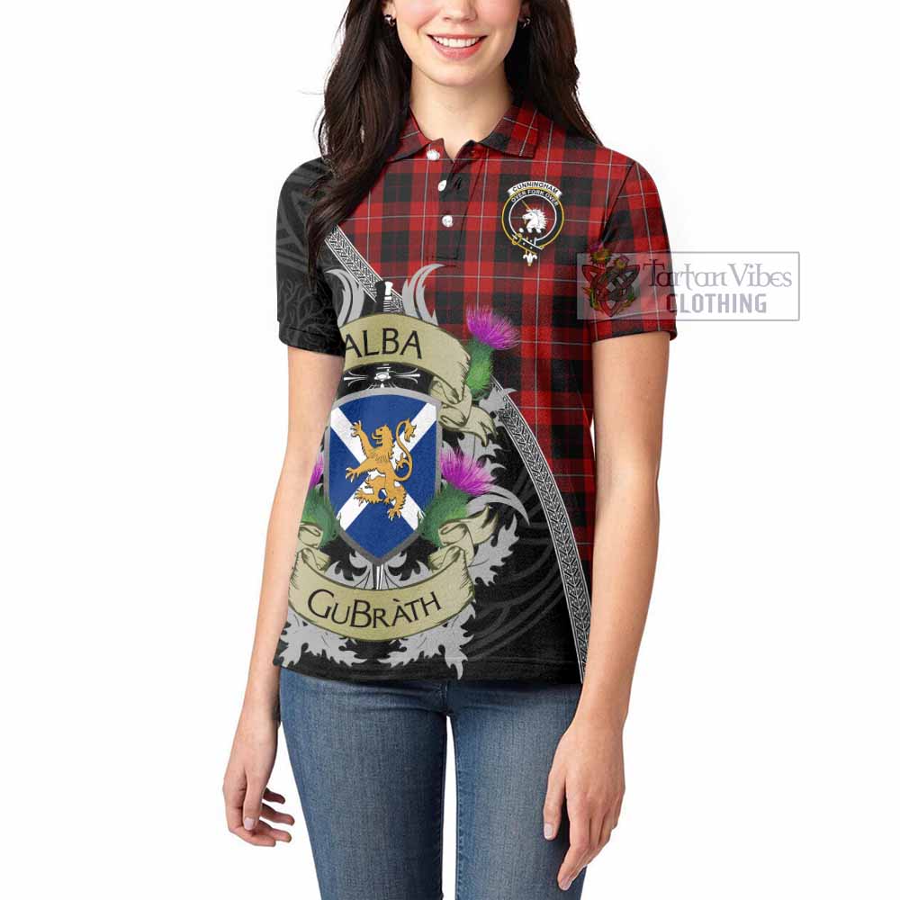 Tartan Vibes Clothing Cunningham Tartan Family Crest Women's Polo Shirt Lion Rampant Royal Thistle Shield Celtic Inspired