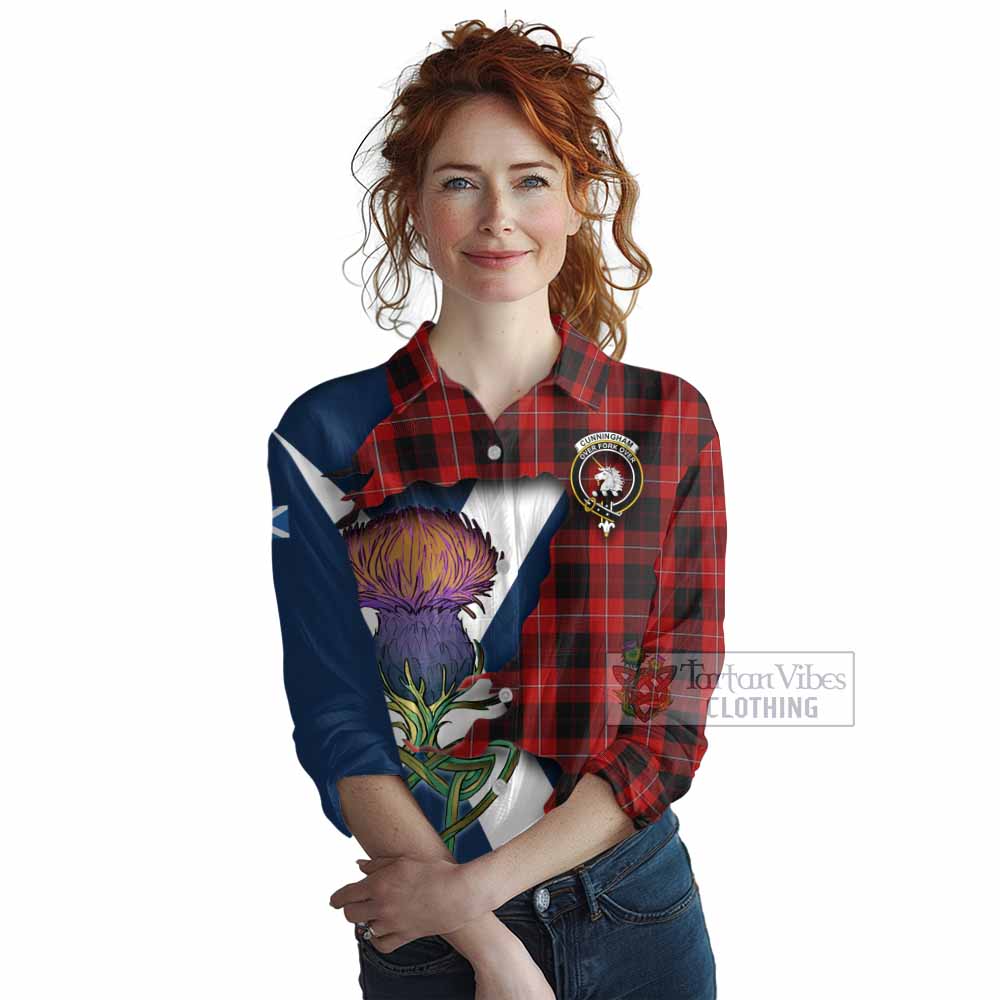 Tartan Vibes Clothing Cunningham Tartan Family Crest Women's Casual Shirt Scottish Thistle Celtic Inspired