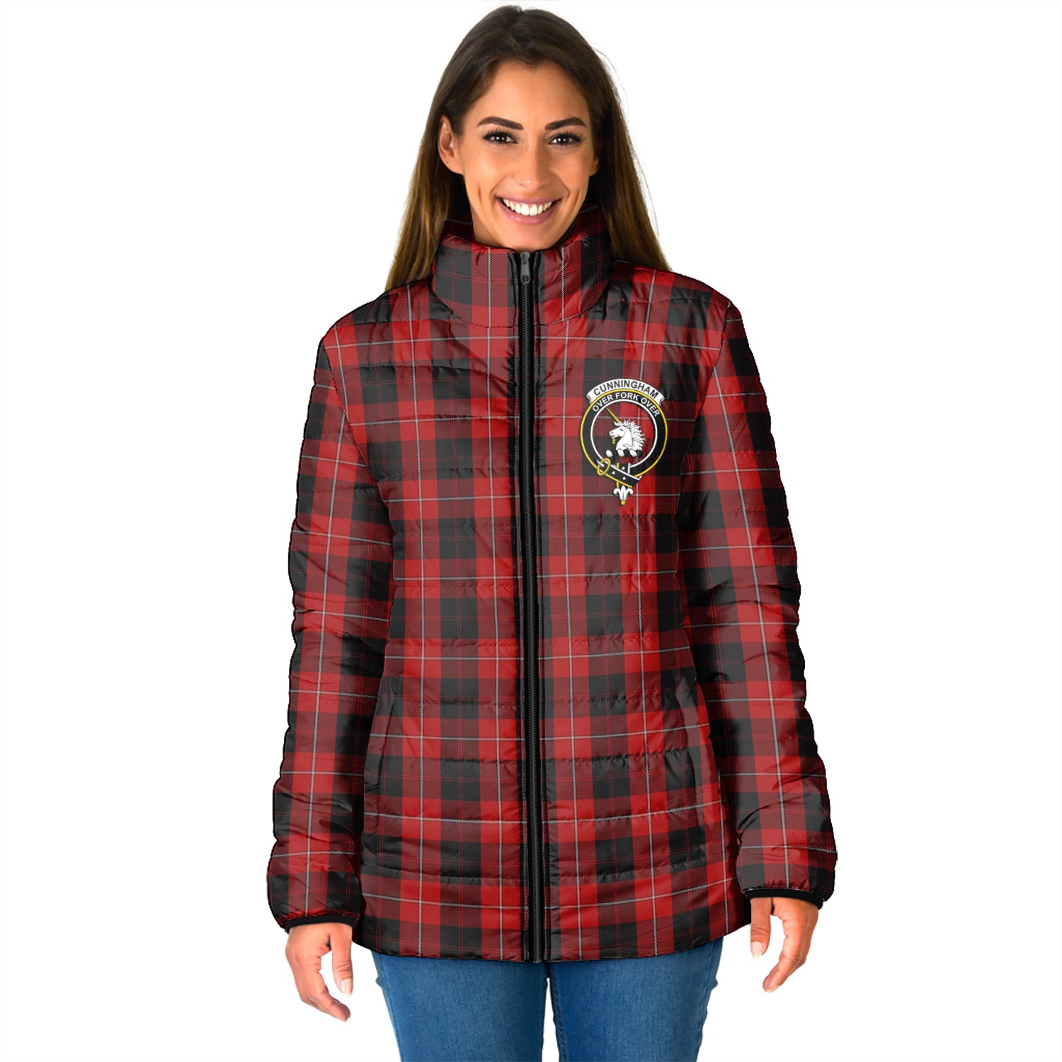 Cunningham Tartan Padded Jacket with Family Crest - Tartan Vibes Clothing