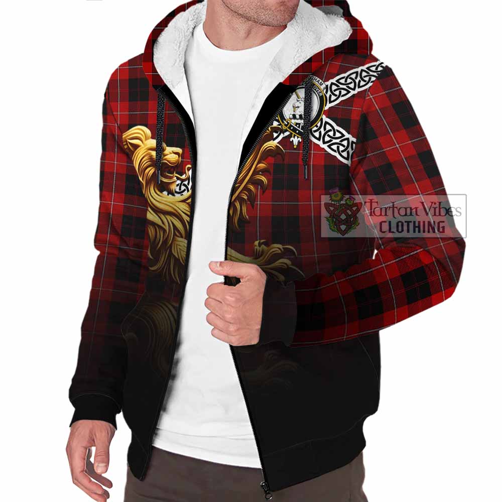 Tartan Vibes Clothing Cunningham Crest Tartan Sherpa Hoodie with Golden Lion Emblem Celtic Style