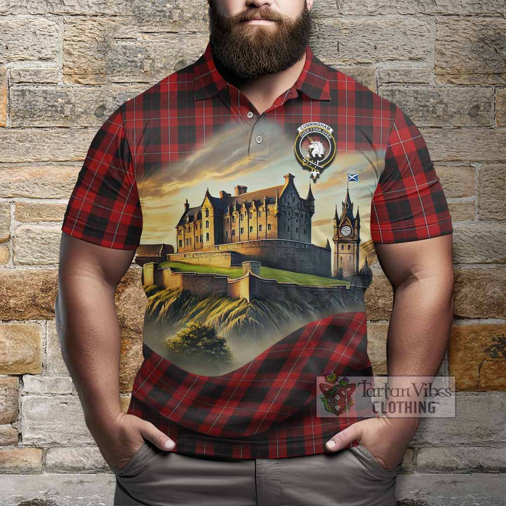 Tartan Vibes Clothing Cunningham Tartan Family Crest Polo Shirt with Scottish Ancient Castle Stype