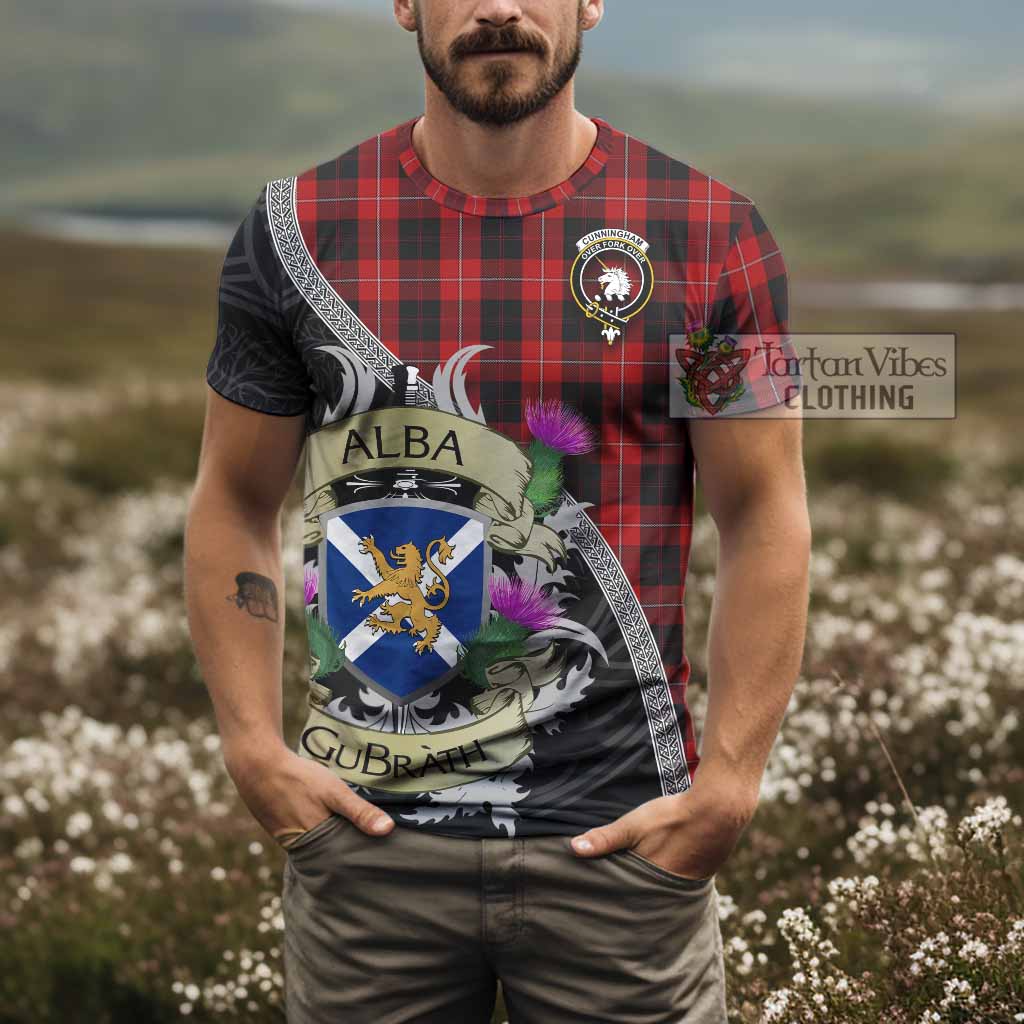 Tartan Vibes Clothing Cunningham Tartan Family Crest T-Shirt Lion Rampant Royal Thistle Shield Celtic Inspired