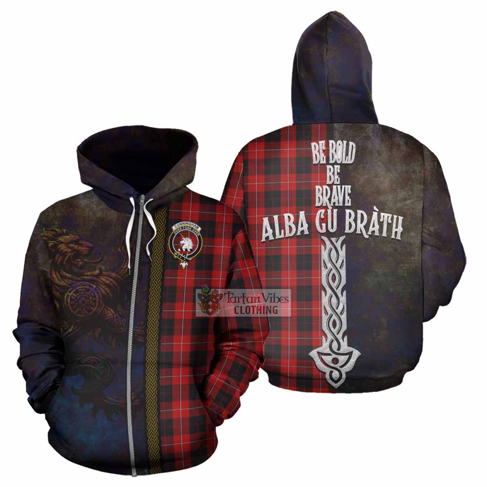 Tartan Vibes Clothing Cunningham Tartan Family Crest Hoodie Alba Gu Brath Be Brave Lion Ancient Style