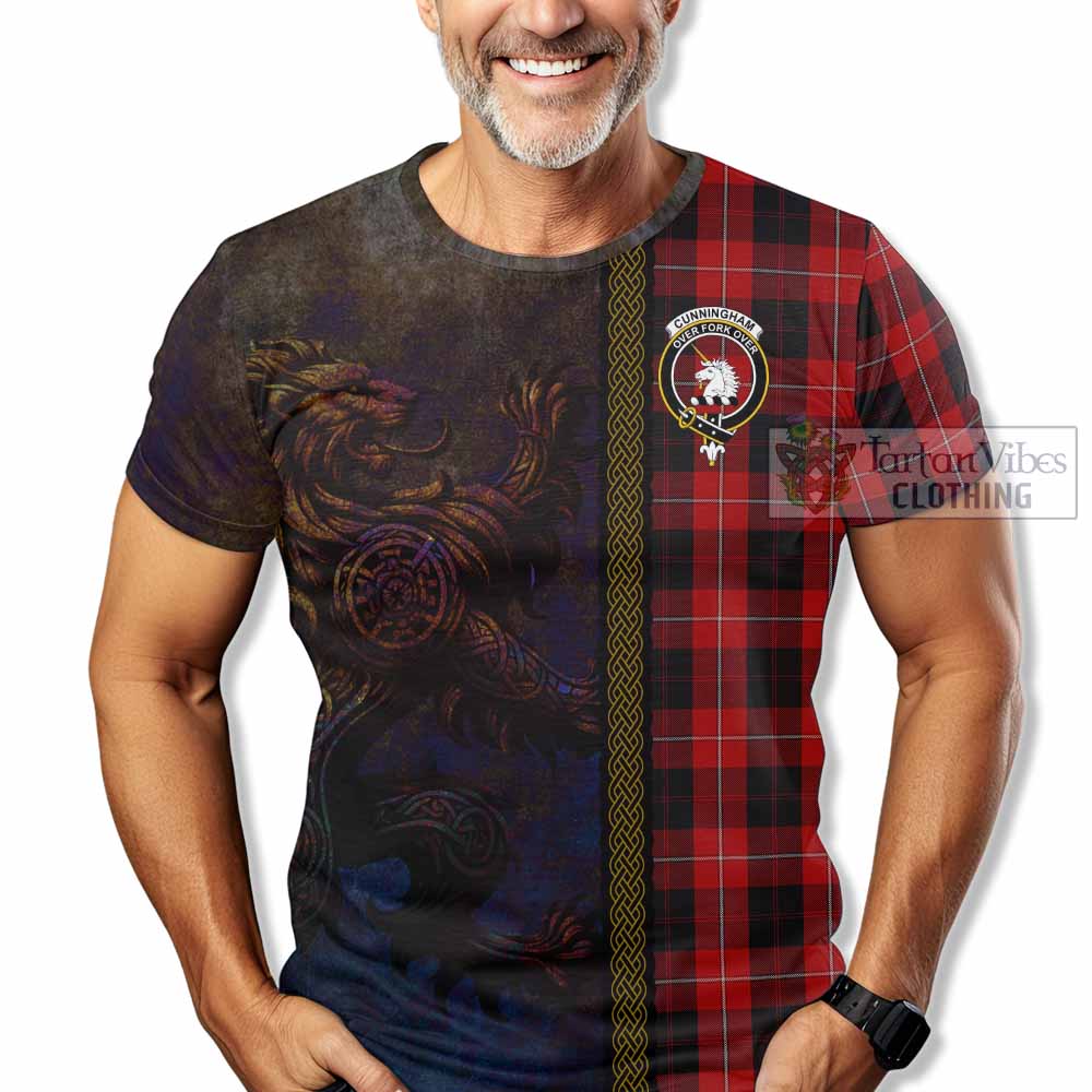 Tartan Vibes Clothing Cunningham Tartan Family Crest T-Shirt Alba Gu Brath Be Brave Lion Ancient Style