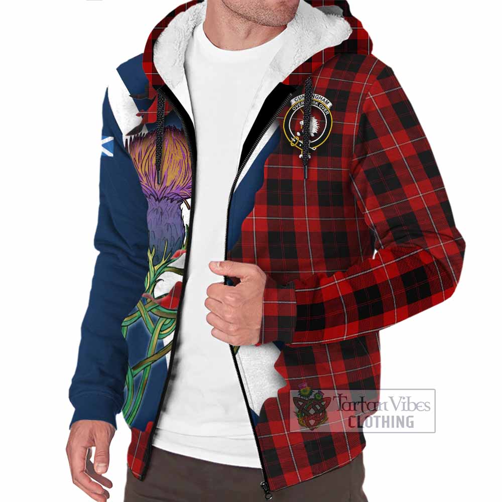 Tartan Vibes Clothing Cunningham Tartan Family Crest Sherpa Hoodie Scottish Thistle Celtic Inspired
