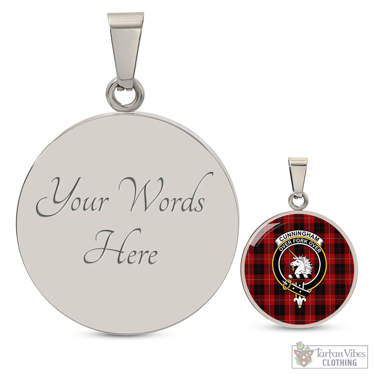 Tartan Vibes Clothing Cunningham Tartan Circle Necklace with Family Crest