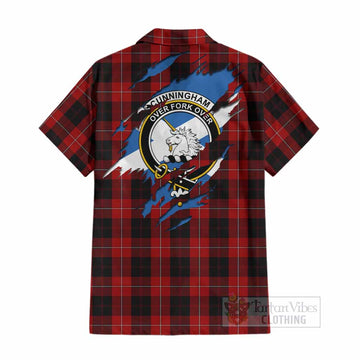 Cunningham Clan Crest In Me Tartan Cotton Hawaiian Shirt Scotland Flag Style