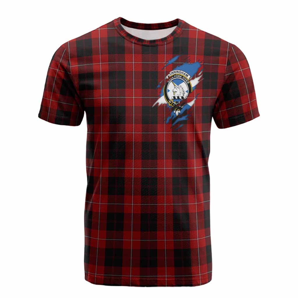 Cunningham Clan Crest In Me Tartan Cotton T-shirt Scotland Flag Style