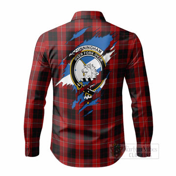 Cunningham Clan Crest In Me Tartan Long Sleeve Button Shirts Scotland Flag Style