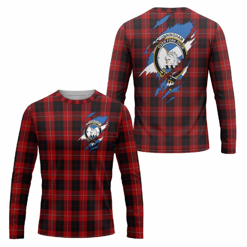 Cunningham Clan Crest In Me Tartan Long Sleeve T-Shirt Scotland Flag Style
