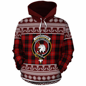Cunningham Clan Tartan Christmas Cotton Hoodie with Family Crest