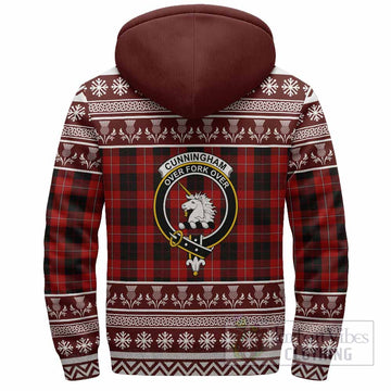 Cunningham Clan Tartan Christmas Fleece Hoodie with Family Crest