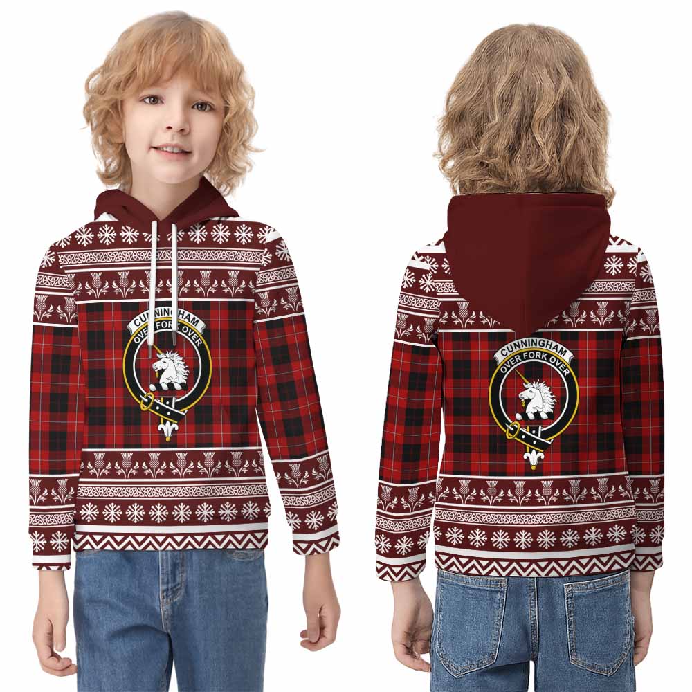 Cunningham Clan Tartan Christmas Kid Hoodie with Family Crest - Tartan Vibes Clothing
