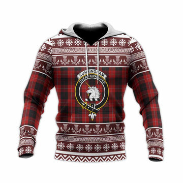 Cunningham Clan Tartan Christmas Knitted Hoodie with Family Crest