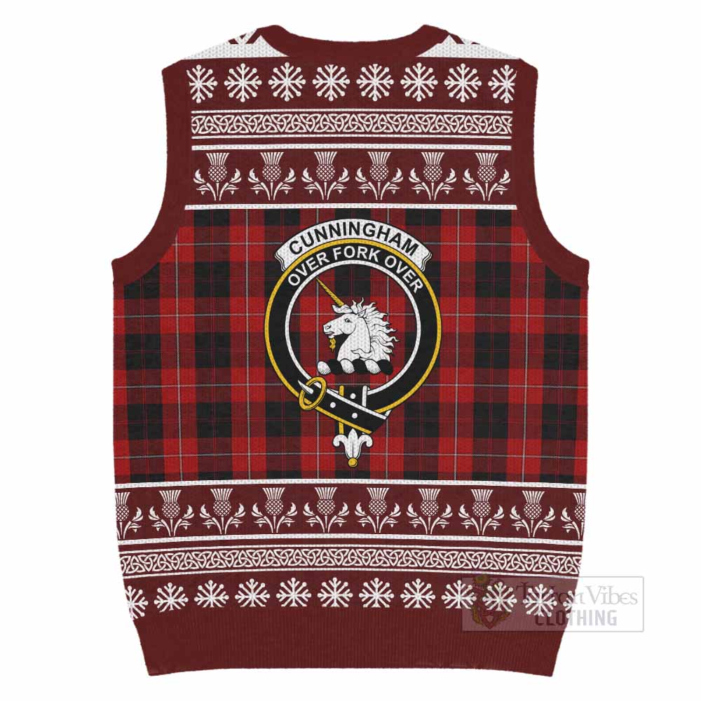 Cunningham Clan Tartan Christmas Knitted V-Neck Vest with Family Crest - Tartan Vibes Clothing