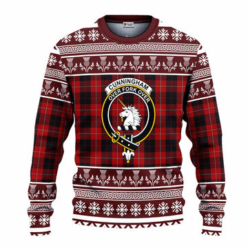 Cunningham Clan Tartan Christmas Ugly Sweater with Family Crest