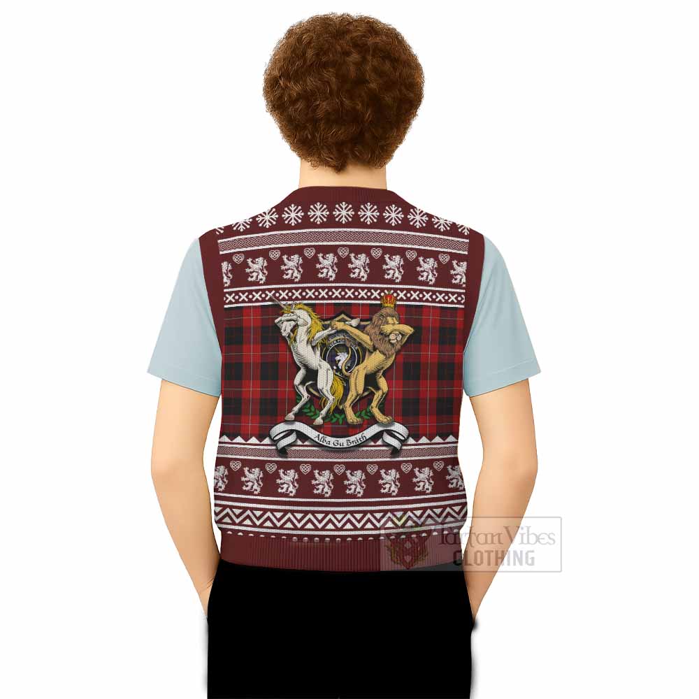 Cunningham Clan Tartan Crest Christmas Knitted V-Neck Vest Coat of Arms Funny Style - Tartan Vibes Clothing