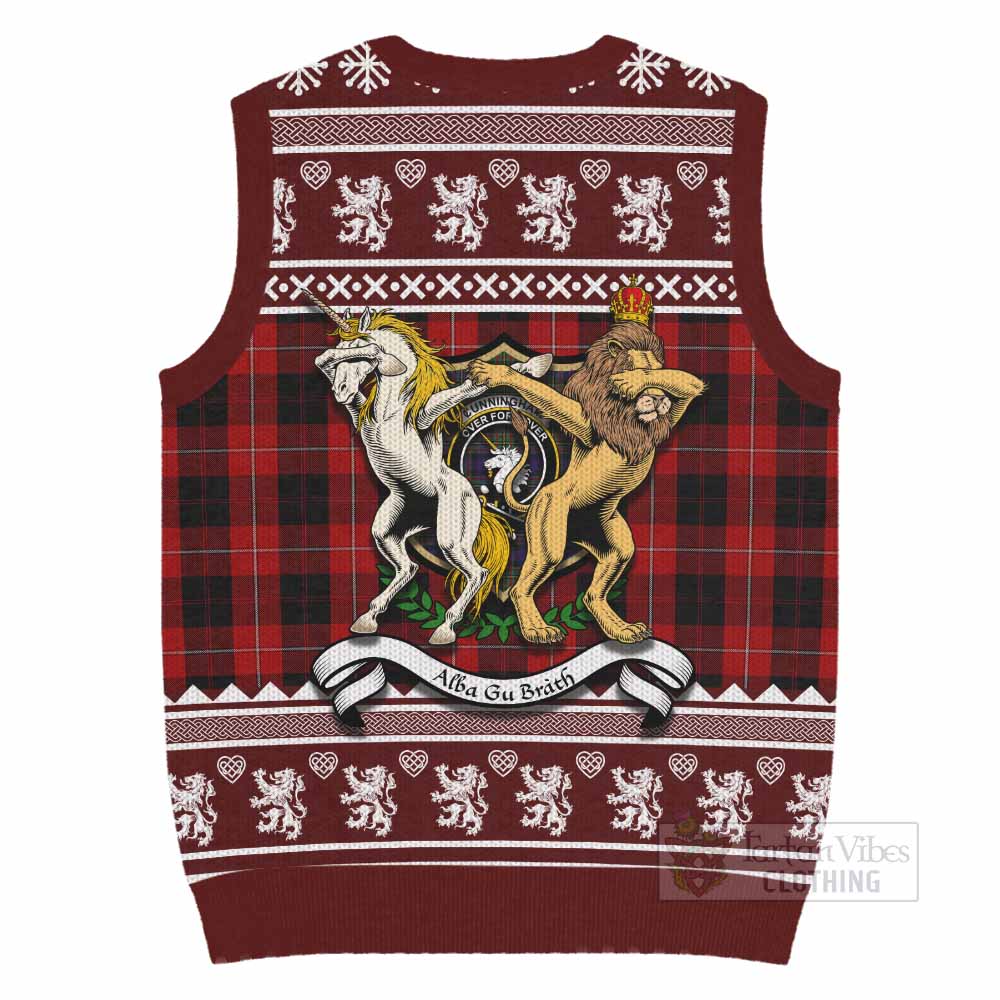Cunningham Clan Tartan Crest Christmas Knitted V-Neck Vest Coat of Arms Funny Style - Tartan Vibes Clothing