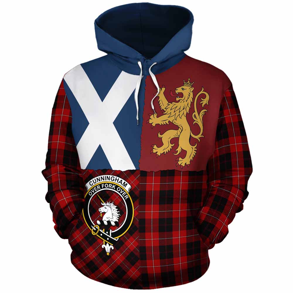 Cunningham Crest Tartan Cotton Hoodie with Lion Rampant Saltire Style - Tartan Vibes Clothing