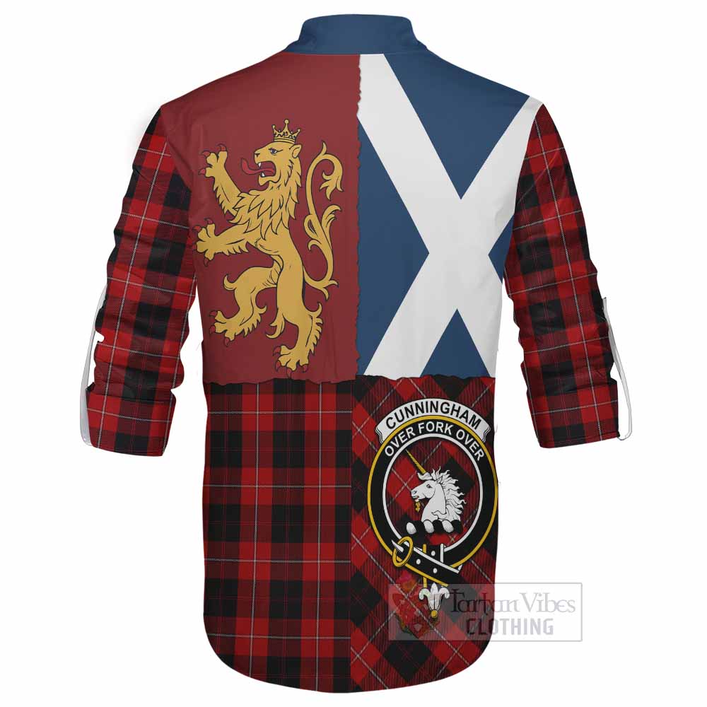 Cunningham Crest Tartan Ghillie Shirt with Lion Rampant Saltire Style - Tartan Vibes Clothing