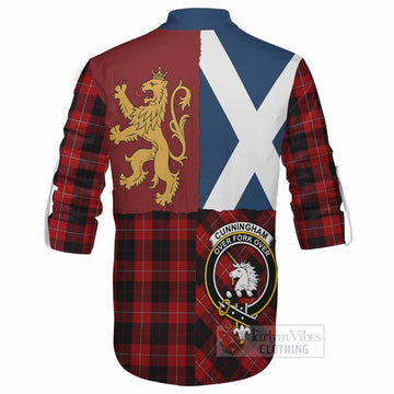 Cunningham Crest Tartan Ghillie Shirt with Lion Rampant Saltire Style