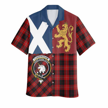 Cunningham Crest Tartan Hawaiian Shirt with Lion Rampant Saltire Style