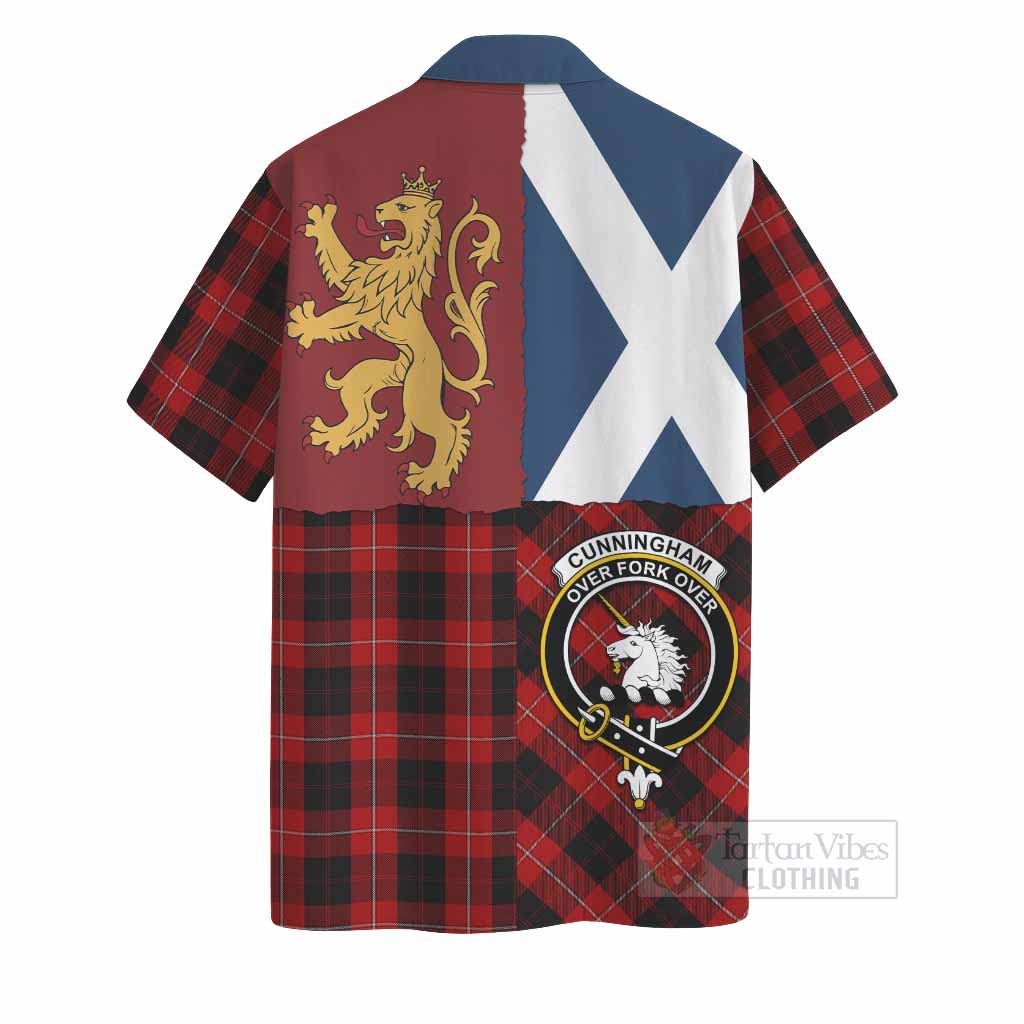 Cunningham Crest Tartan Hawaiian Shirt with Lion Rampant Saltire Style
