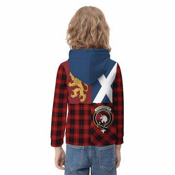 Cunningham Crest Tartan Kid Hoodie with Lion Rampant Saltire Style