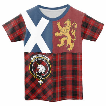 Cunningham Crest Tartan Kid T-shirt with Lion Rampant Saltire Style