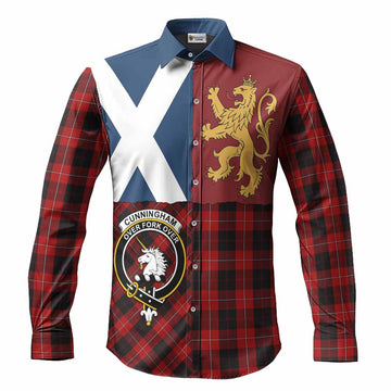 Cunningham Crest Tartan Long Sleeve Button Shirts with Lion Rampant Saltire Style