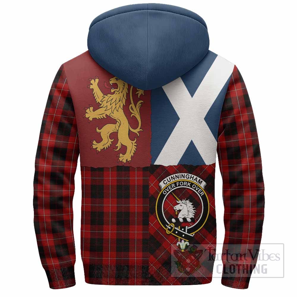 Cunningham Crest Tartan Sherpa Hoodie with Lion Rampant Saltire Style