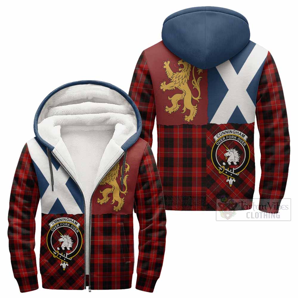 Cunningham Crest Tartan Sherpa Hoodie with Lion Rampant Saltire Style
