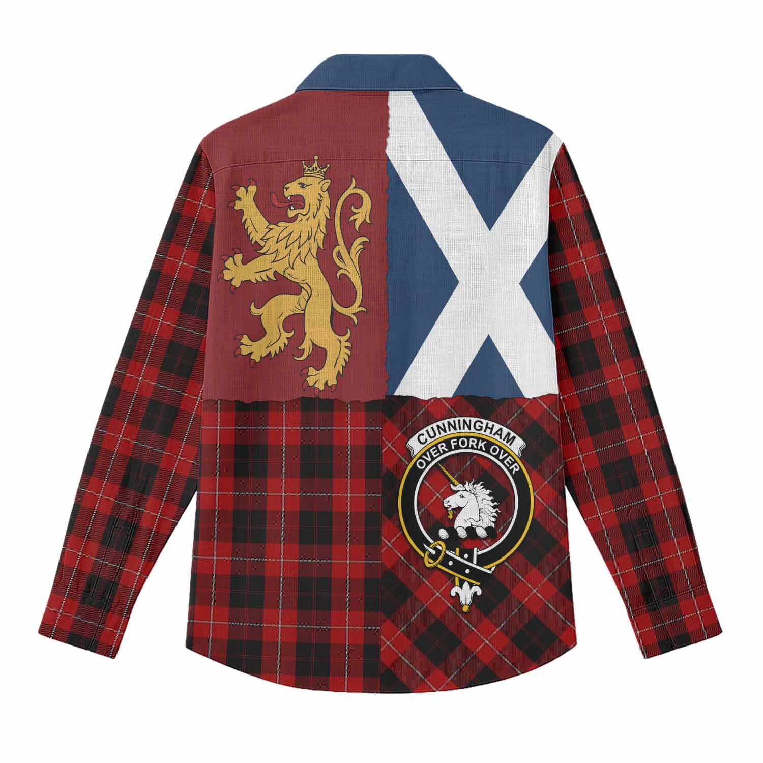 Cunningham Crest Tartan Women Casual Shirt with Lion Rampant Saltire Style